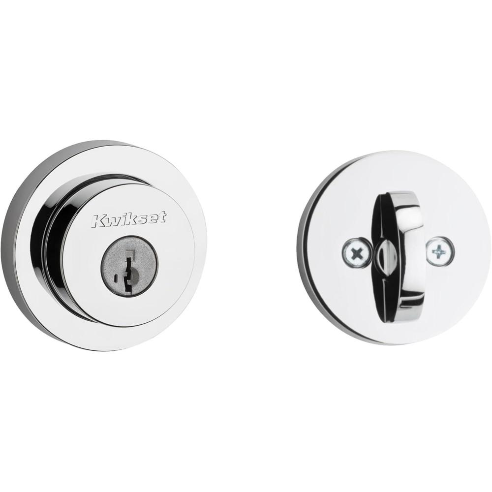 imageKwikset 158 Milan Deadbolt Lock Polished Chrome Square Exterior Keyed Front Entry Door Pick Resistant SmartKey Rekey Security Single Cylinder Dead Bolt with Microban ProtectionChrome