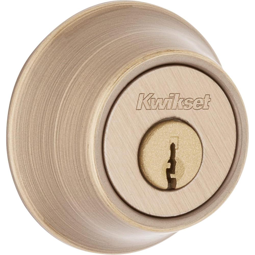 imageKwikset 660 Deadbolt Deadbolt Lock Antique Brass Round Exterior Keyed Front Entry Door Pick Resistant SmartKey Rekey Security Single Cylinder Dead Bolt with Microban ProtectionAntique Brass