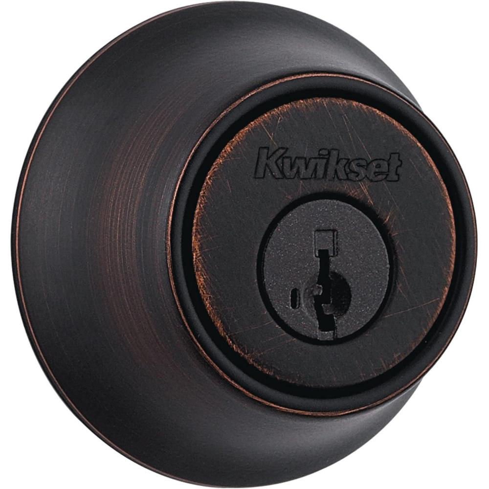 imageKwikset 660 Deadbolt Deadbolt Lock Polished Brass Round Exterior Keyed Front Entry Door Pick Resistant SmartKey Rekey Security Single Cylinder Dead BoltVenetian Bronze