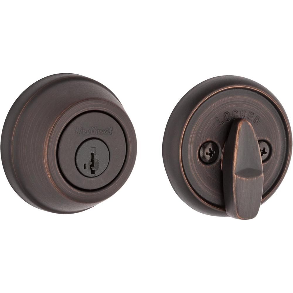 imageKwikset 780 Deadbolt Lock Polished Brass Round Exterior Keyed Front Entry Door Pick Resistant SmartKey Rekey Security Single Cylinder Dead Bolt with Microban ProtectionVenetian Bronze