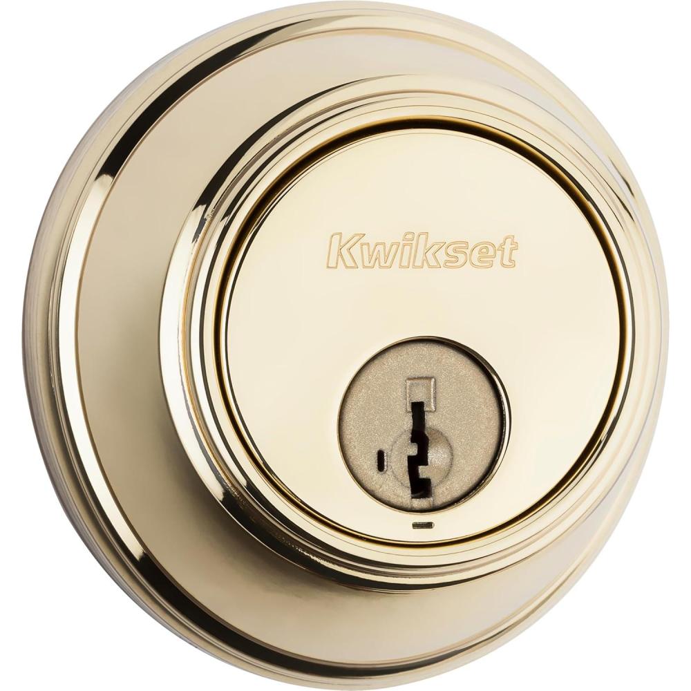 imageKwikset 816 KeyControl Deadbolt Deadbolt Lock Matte Black Round Exterior Keyed Front Entry Door Pick Resistant SmartKey Rekey Security Single Cylinder Dead Bolt with Microban ProtectionPolished Brass