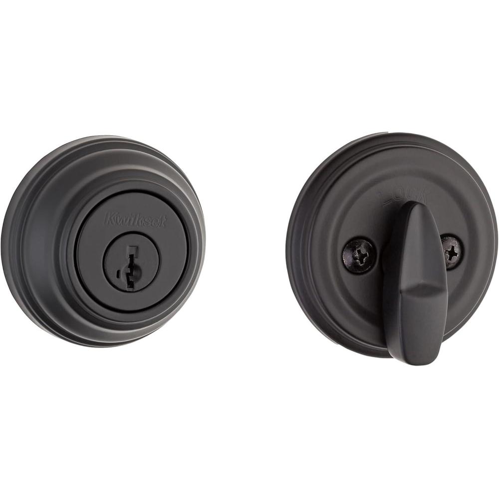 imageKwikset 980 Deadbolt Lock Matte Black Round Exterior Keyed Front Entry Door Pick Resistant SmartKey Rekey Security Single Cylinder Dead Bolt with Microban ProtectionMatte Black