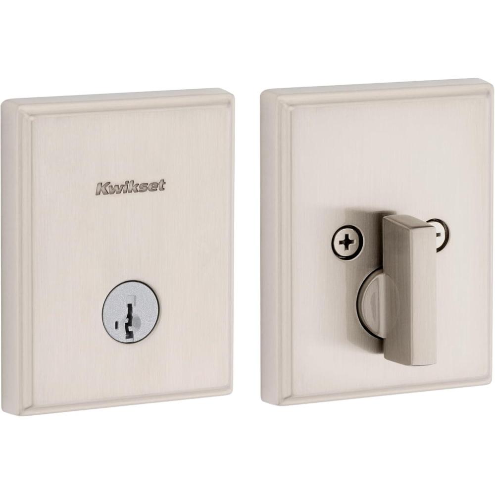 imageKwikset Crosstown Deadbolt Lock Matte Black Rectangular Exterior Keyed Front Entry DoorSatin Nickel