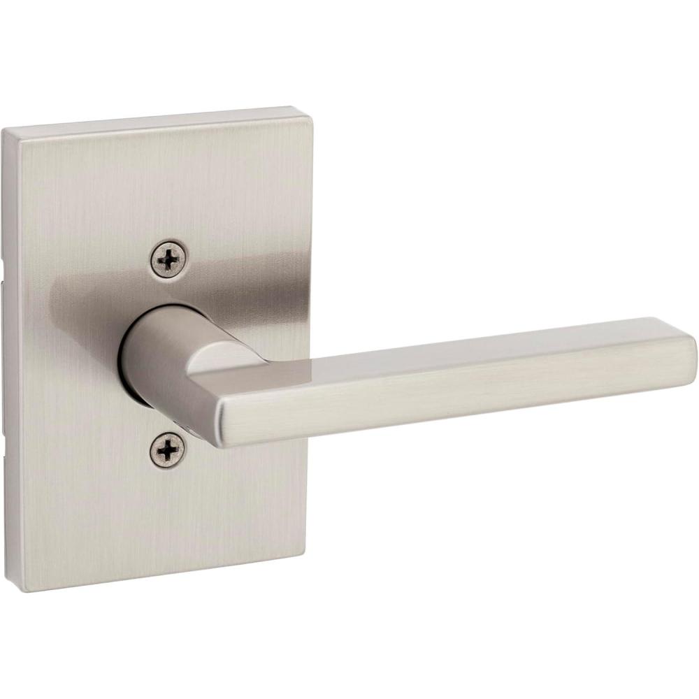 imageKwikset Halifax Interior Privacy Door Handle with Lock Door Lever For Bathroom and Bedroom Matte Black Reversible Keyless Push Button Lock Door Lever with Microban ProtectionSatin Nickel