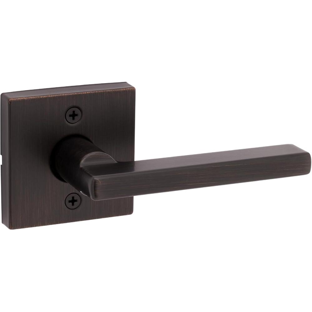 imageKwikset Halifax Interior Privacy Door Handle with Lock Door Lever For Bathroom and Bedroom Matte Black Reversible Keyless Push Button Lock Door Lever with Microban Protection Square RoseVenetian Bronze