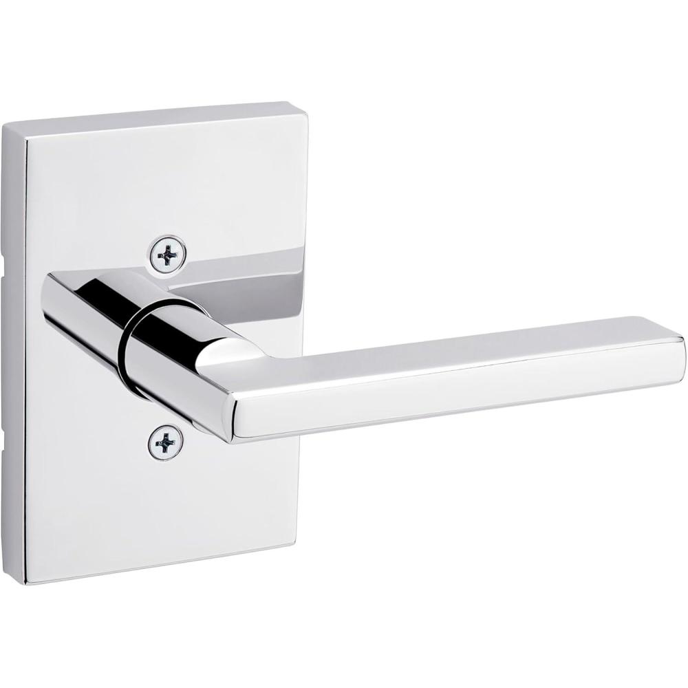 imageKwikset Halifax Interior Privacy Door Handle with Lock Door Lever For Bathroom and Bedroom Matte Black Reversible Keyless Push Button Lock Door Lever with Microban ProtectionPolished Chrome