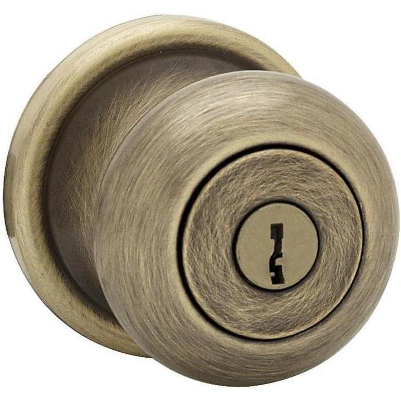 imageKwikset Juno Interior Privacy Door Knob with Lock Door Handle For Bathroom and Bedroom Satin Nickel Keyless Turn Lock Doorknob with Microban ProtectionAntique Brass