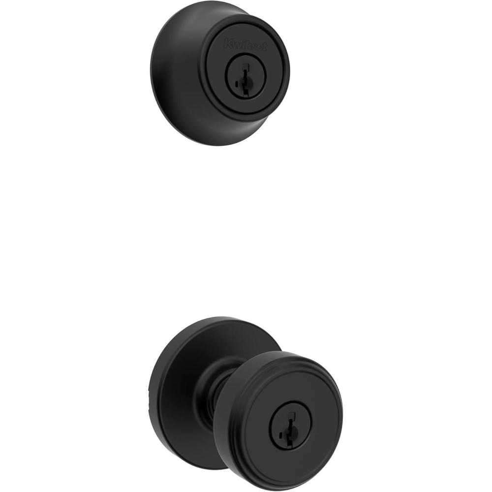 imageKwikset Maven Front Door Lock Handle and Deadbolt Set Entry Handleset Round Exterior with Interior Door Knob Secure Locking Deadbolt Matte Black with Microban ProtectionMatte Black