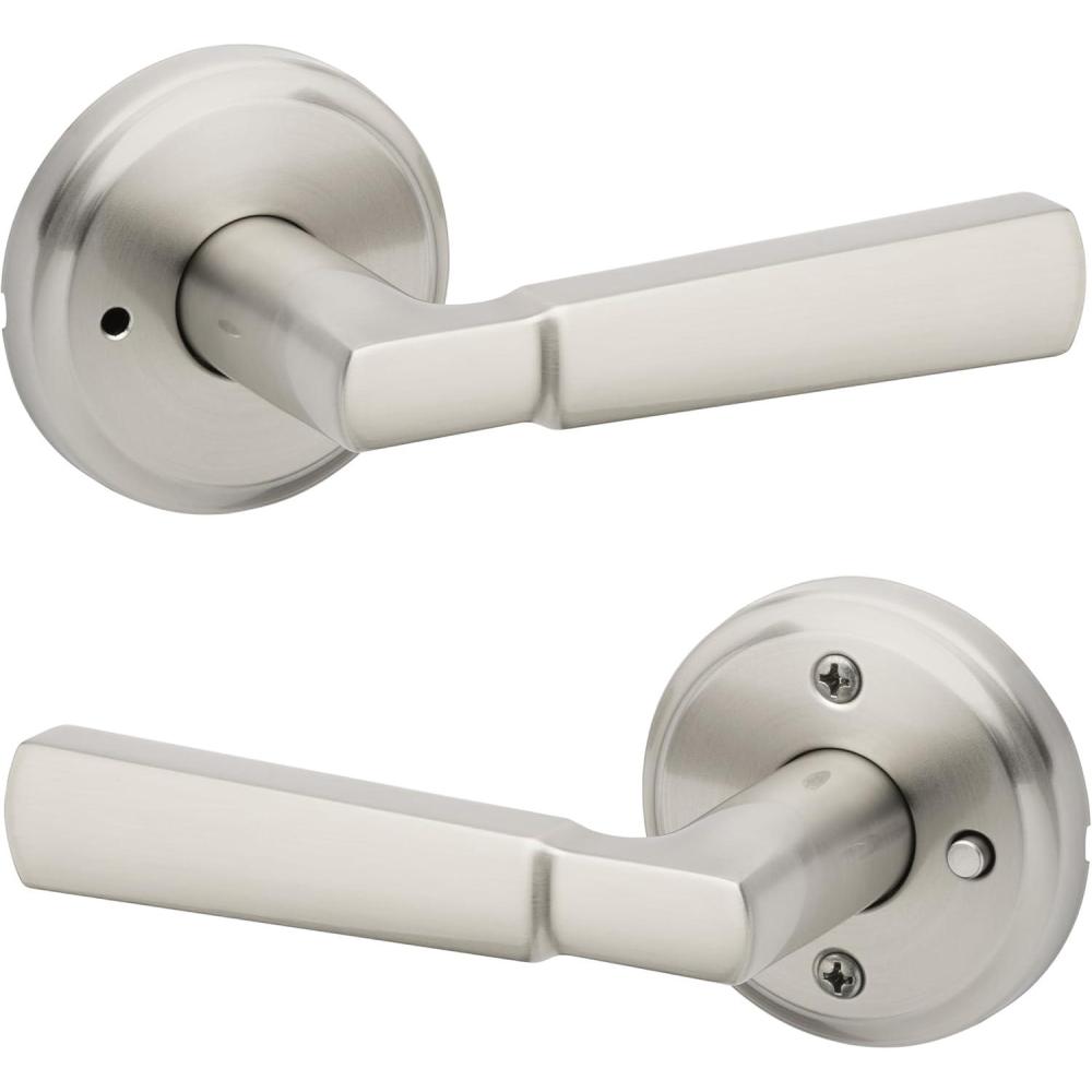 imageKwikset Perth Interior Passage Door Handle Lever for Closet and Hallway Doors Reversible NonLocking Handle Lever Satin Nickel with Microban ProtectionSatin Nickel