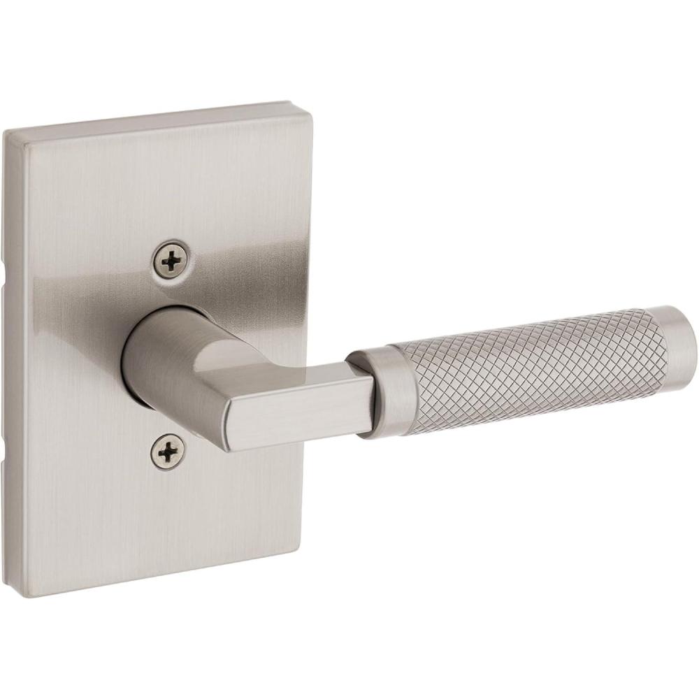 imageKwikset Prava Entry Door Knurled Handle with Lock and Key Secure Keyed Reversible Lever Exterior for Front Entrance and Bedrooms Satin Brass Pick Resistant Smartkey Rekey Security and MicrobanSatin Nickel