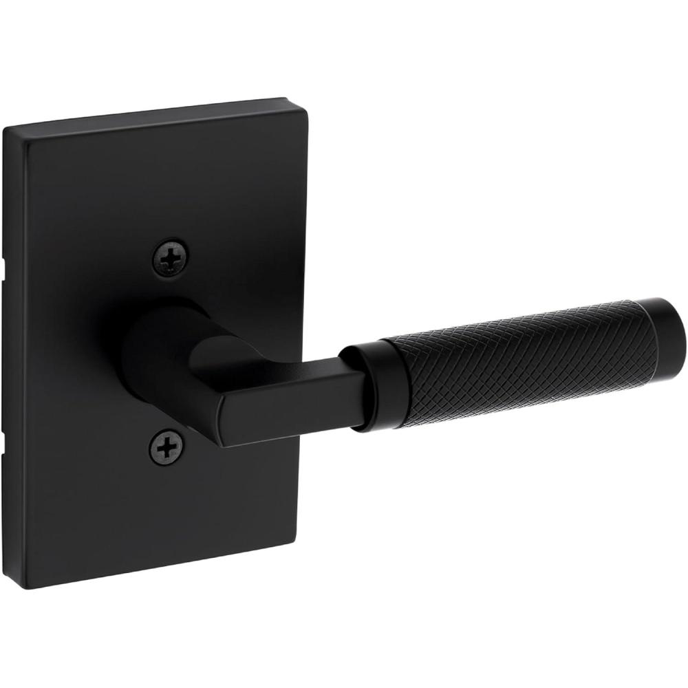 imageKwikset Prava Entry Door Knurled Handle with Lock and Key Secure Keyed Reversible Lever Exterior for Front Entrance and Bedrooms Satin Brass Pick Resistant Smartkey Rekey Security and MicrobanMatte Black
