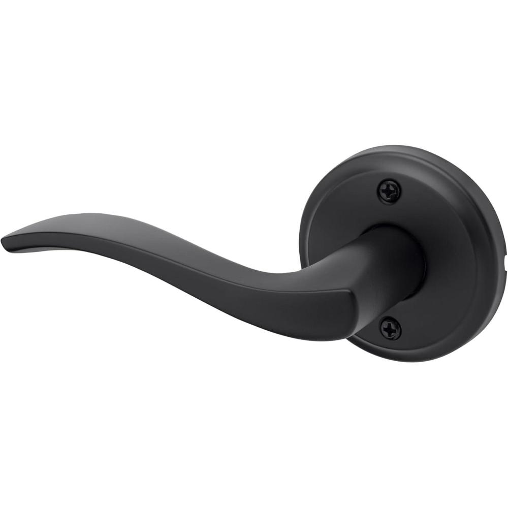 imageKwikset Sedona Interior Privacy Door Handle with Lock Door Lever for Bathroom and Bedroom Satin Nickel Reversible Keyless Push Button Lock Door Lever with Microban ProtectionMatte Black