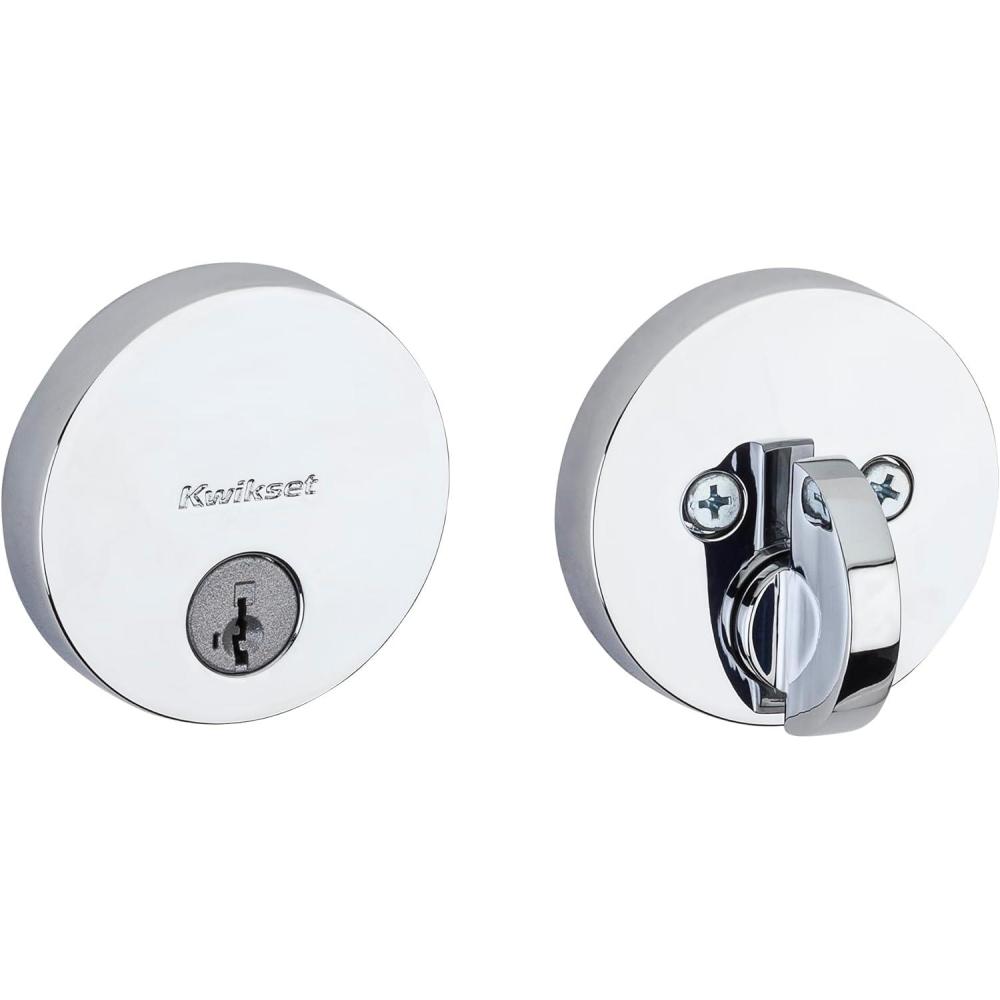 imageKwikset Uptown Deadbolt Lock Matte Black Round Exterior Keyed Front Entry Door Pick Resistant SmartKey Rekey Security Single Cylinder Dead Bolt with Microban ProtectionPolished Chrome