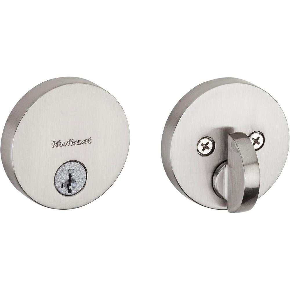 imageKwikset Uptown Deadbolt Lock Matte Black Round Exterior Keyed Front Entry Door Pick Resistant SmartKey Rekey Security Single Cylinder Dead Bolt with Microban ProtectionSatin Nickel