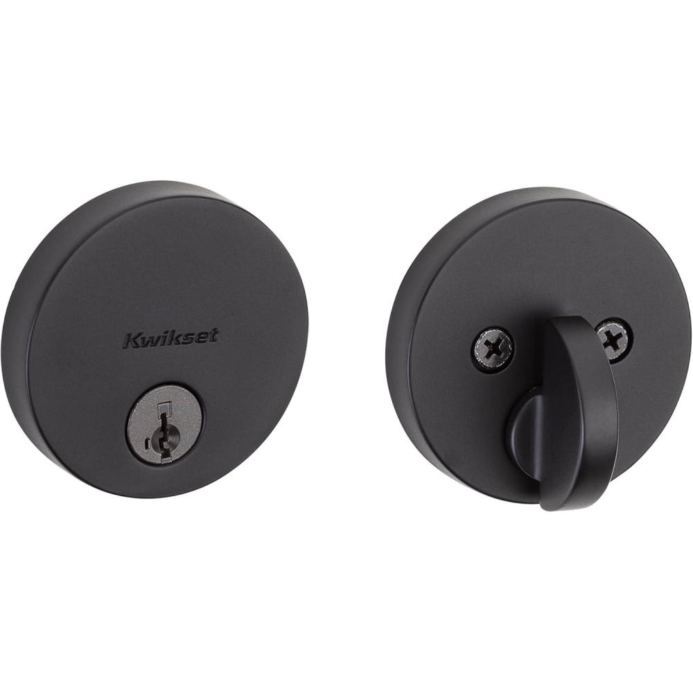 imageKwikset Uptown Deadbolt Lock Matte Black Round Exterior Keyed Front Entry Door Pick Resistant SmartKey Rekey Security Single Cylinder Dead Bolt with Microban ProtectionMatte Black
