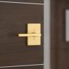 Kwikset Halifax Interior Privacy Door Handle with Lock, Door Lever For Bathroom and Bedroom, Matte Black Reversible Keyless Push Button Lock Door Lever, with Microban Protection(Satin Brass)