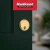 Kwikset Hometown Deadbolt Lock, Satin Brass, Round Exterior Keyed Front Entry Door, Pick Resistant SmartKey Rekey Security, Single Cylinder Dead Bolt Door Lock, with Microban Protection(Satin Brass)