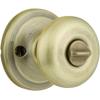 Kwikset Juno Interior Privacy Door Knob with Lock, Door Handle For Bathroom and Bedroom, Satin Nickel Keyless Turn Lock Doorknob, with Microban Protection(Antique Brass)