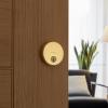 Kwikset Uptown Deadbolt Lock, Matte Black Round Exterior Keyed Front Entry Door, Pick Resistant SmartKey Rekey Security, Single Cylinder Dead Bolt, with Microban Protection(Satin Brass)