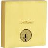 Kwikset Downtown Deadbolt Lock, Satin Brass Square Exterior Keyed Front Entry Door, Pick Resistant SmartKey Rekey Security, Single Cylinder Dead Bolt, with Microban Protection