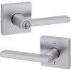 Kwikset Halifax Interior Privacy Door Handle with Lock, Door Lever For Bathroom and Bedroom, Matte Black Reversible Keyless Push Button Lock Door Lever, with Microban Protection, Square Rose(Satin Chrome)