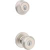 Kwikset Maven Front Door Lock Handle and Deadbolt Set, Entry Handleset Round Exterior with Interior Door Knob, Secure Locking Deadbolt, Matte Black, with Microban Protection(Satin Nickel)