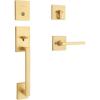 Kwikset San Clemente Front Door Lock Handle and Deadbolt Set, Entry Handleset Exterior with Interior Reversible Lever, Satin Nickel, Pick Resistant SmartKey Rekey Deadbolt Security(Satin Brass)