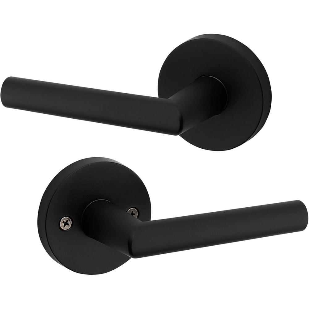 imageKwikset 91540030 Milan Door Handle Lever with Modern Contemporary Slim Round Design for Home Hallway or Closet Passage in Iron Black