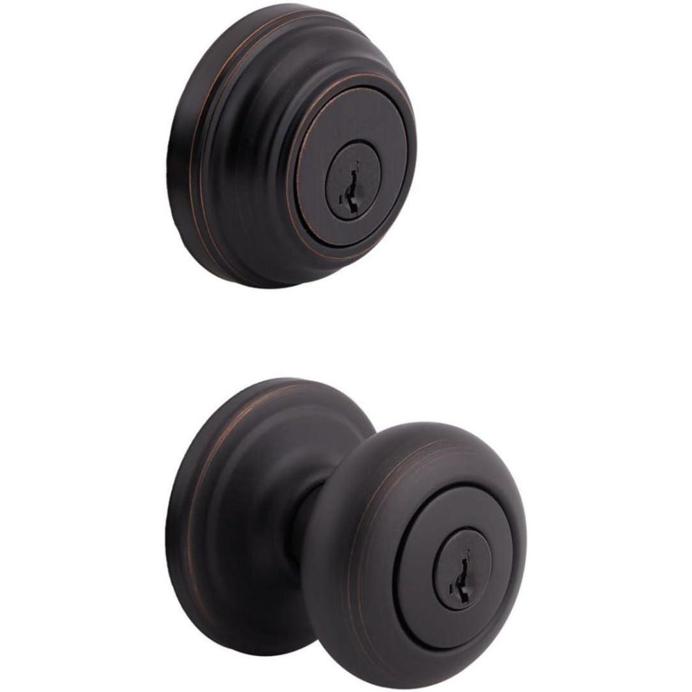 imageKwikset 99910035 Juno Entry Door Knob and Single Cylinder Deadbolt Combo Pack 3 Venetian BronzeVenetian Bronze