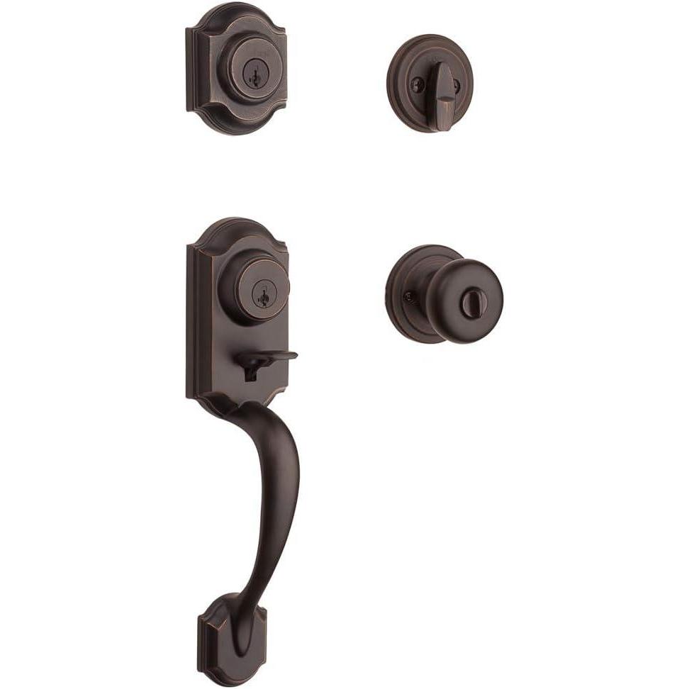 imageKwikset Montara Front Door Lock Handle and Deadbolt Set Entry Handleset Exterior with Interior Door Knob Satin Nickel Pick Resistant SmartKey Rekey Deadbolt SecurityVenetian Bronze