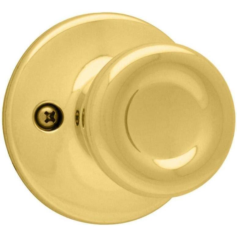 imageKwikset Tylo Entry Door Knob with Lock and Key Secure Keyed Handle Exterior Front Entrance and Bedroom Satin Nickel Pick Resistant SmartKey Rekey Security and MicrobanPolished Brass