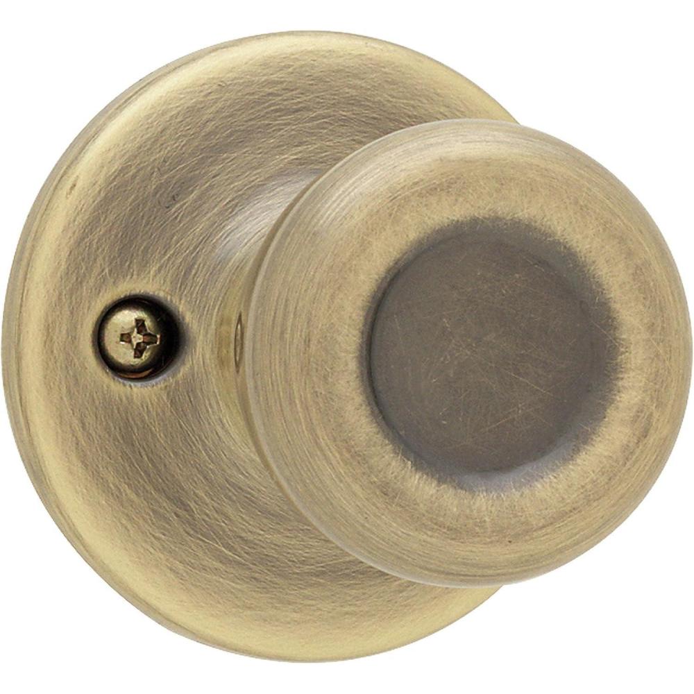 imageKwikset Tylo Entry Door Knob with Lock and Key Secure Keyed Handle Exterior Front Entrance and Bedroom Satin Nickel Pick Resistant SmartKey Rekey Security and MicrobanAntique Brass