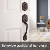 Kwikset Belleview Front Door Lock Handle and Deadbolt Set, Entry Handleset Exterior with Interior Door Knob, Satin Nickel, Pick Resistant SmartKey Rekey Deadbolt Security(Brown)