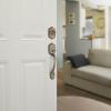 Kwikset Belleview Front Door Lock Handle and Deadbolt Set, Entry Handleset Exterior with Interior Door Knob, Satin Nickel, Pick Resistant SmartKey Rekey Deadbolt Security(Antique Brass)