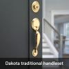 Kwikset Dakota Front Door Lock Handle and Deadbolt Set, Entry Handleset Exterior with Interior Door Knob, Satin Nickel, Pick Resistant SmartKey Rekey Deadbolt Security(Polished Brass)