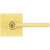 Kwikset Halifax Entry Door Handle with Lock and Key, Secure Keyed Reversible Lever Exterior, For Front Entrance and Bedrooms, Satin Brass, Pick Resistant Smartkey Rekey Security and Microban(Keyed Entry)