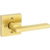 Kwikset Halifax Interior Privacy Door Handle with Lock, Door Lever For Bathroom and Bedroom, Satin Brass Reversible Keyless Push Button Lock Door Lever, with Microban Protection, Square Rose(Satin Brass)