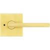 Kwikset Halifax Interior Privacy Door Handle with Lock, Door Lever For Bathroom and Bedroom, Satin Brass Reversible Keyless Push Button Lock Door Lever, with Microban Protection, Square Rose(Satin Brass)