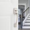 Kwikset Prague Front Door Handle No Lock, Entry Handleset Exterior with Interior Door Knob, Non-Locking, Satin Nickel, Deadbolt Not Included, with Microban Protection