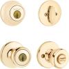 Kwikset 690 Tylo Entry Knob and Single Cylinder Deadbolt Combo Pack featuring SmartKey® in Polished Brass, Key Lock