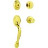 Kwikset Dakota Front Door Lock Handle and Deadbolt Set, Entry Handleset Exterior with Interior Door Knob, Polished Brass, Pick Resistant SmartKey Rekey Deadbolt Security