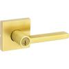 Kwikset Halifax Entry Door Handle with Lock and Key, Secure Keyed Reversible Lever Exterior, For Front Entrance and Bedrooms, Satin Brass, Pick Resistant Smartkey Rekey Security and Microban(Keyed Entry)