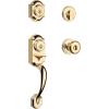 Kwikset Montara Front Door Lock Handle and Deadbolt Set, Entry Handleset Exterior with Interior Door Knob, Satin Nickel, Pick Resistant SmartKey Rekey Deadbolt Security(Polished Brass)