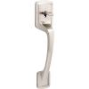 Kwikset Prague Front Door Handle No Lock, Entry Handleset Exterior with Interior Door Knob, Non-Locking, Satin Nickel, Deadbolt Not Included, with Microban Protection