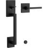 Kwikset San Clemente Front Door Handle No Lock, Entry Handleset Exterior with Interior Reversible Handed Lever, Non-Locking, Matte Black, Deadbolt Not Included, with Microban Protection
