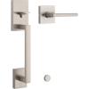 Kwikset San Clemente Front Door Handle No Lock, Entry Handleset Exterior with Interior Reversible Handed Lever, Non-Locking, Satin Nickel, Deadbolt Not Included, with Microban Protection