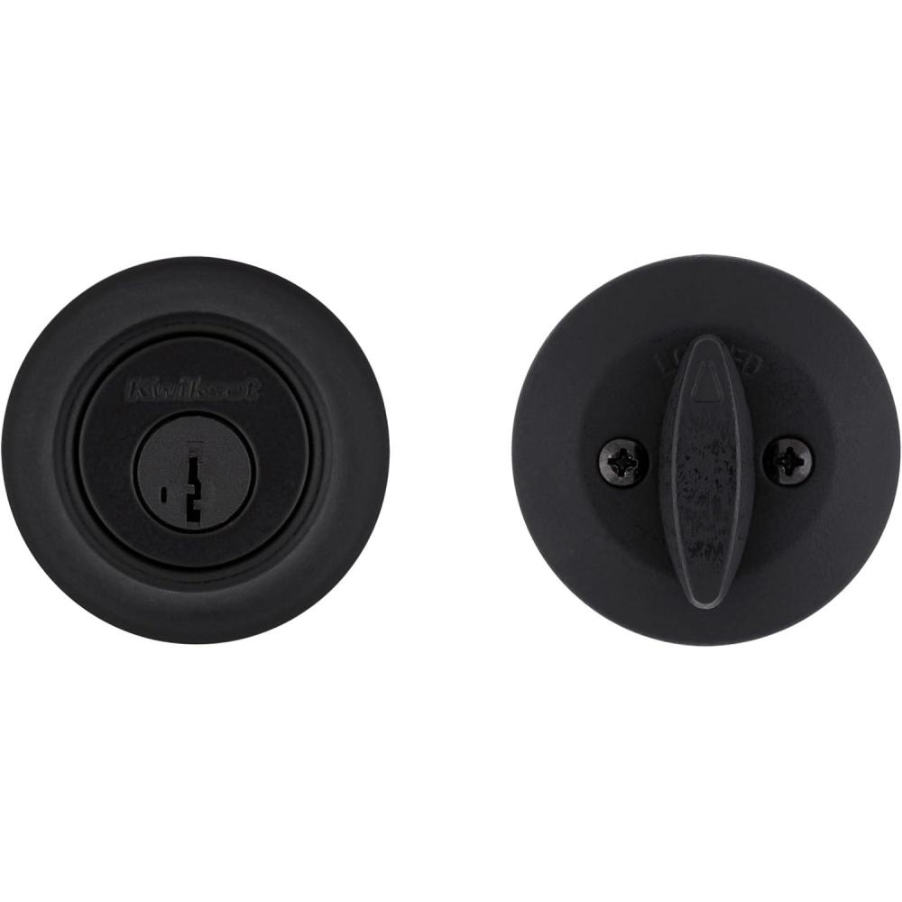 imageKwikset 660 Deadbolt Deadbolt Lock Satin Chrome Round Exterior Keyed Front Entry Door Single Cylinder Dead BoltMatte Black