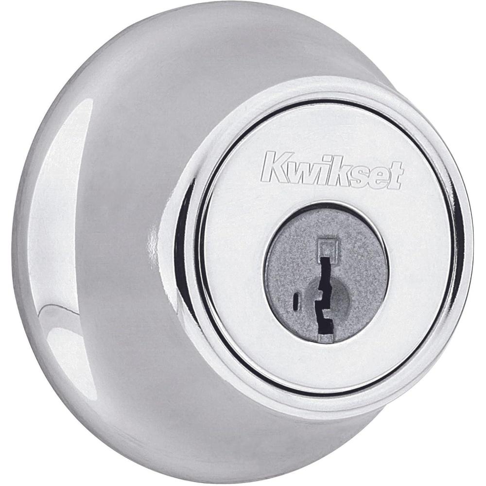 imageKwikset 660 Deadbolt Deadbolt Lock Satin Chrome Round Exterior Keyed Front Entry Door Single Cylinder Dead BoltPolished Chrome