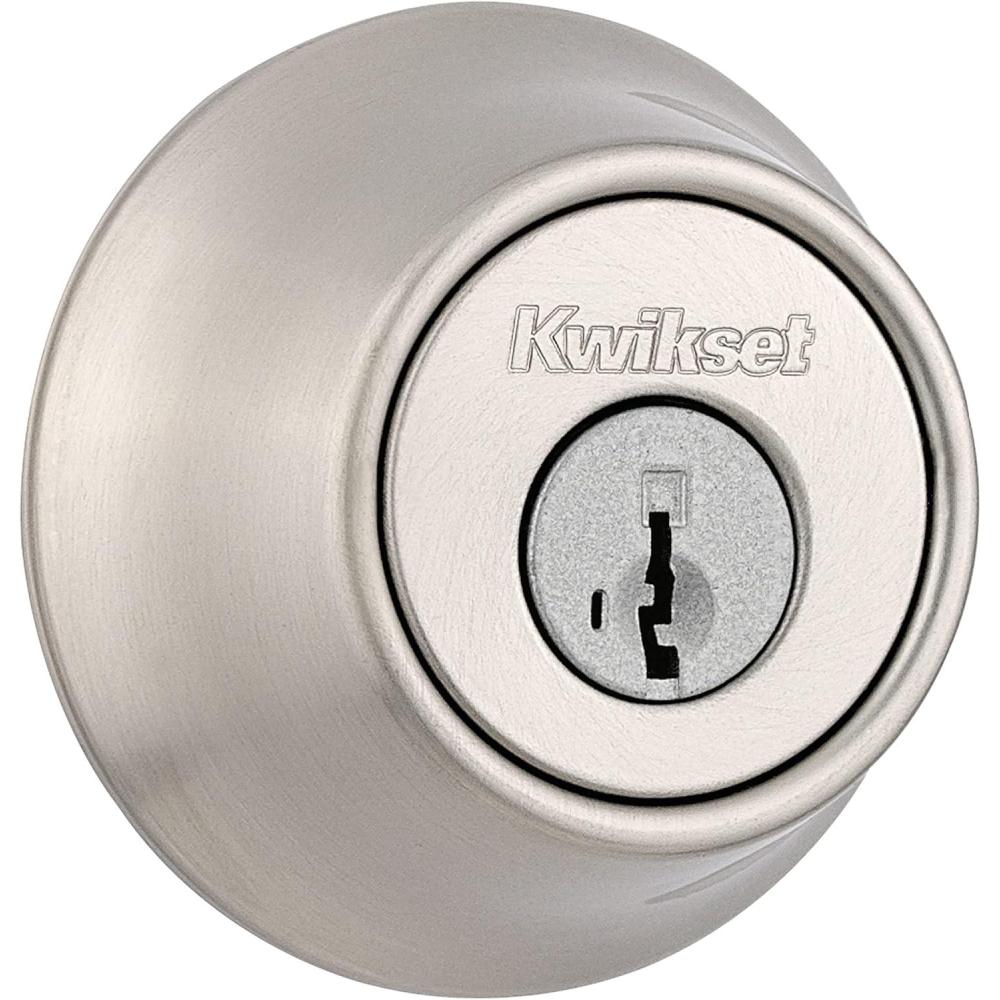 imageKwikset 660 Deadbolt Deadbolt Lock Satin Chrome Round Exterior Keyed Front Entry Door Single Cylinder Dead BoltSatin Nickel