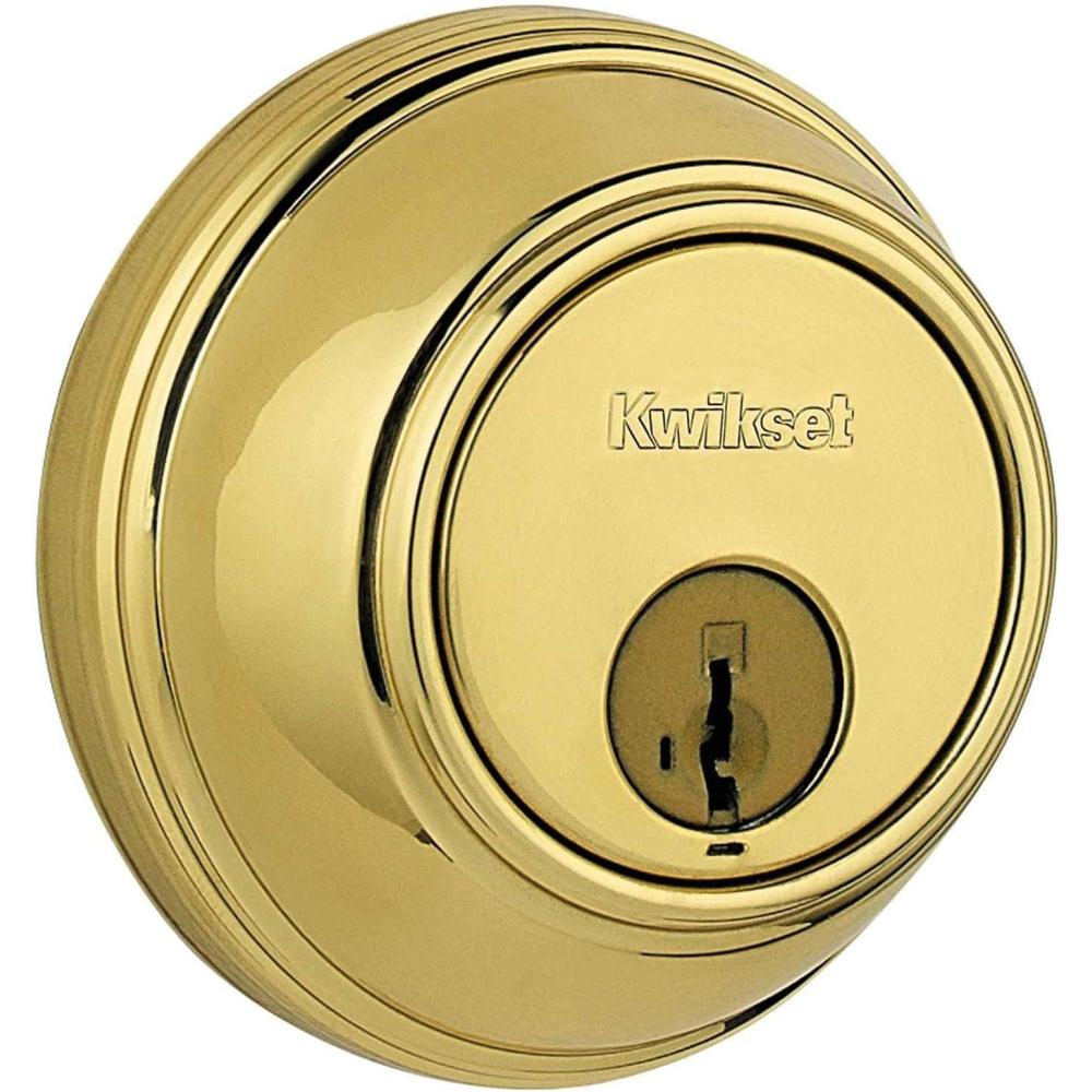imageKwikset 817 Deadbolt Deadbolt Lock Venetian Bronze Round Exterior Keyed Front Entry Door Pick Resistant SmartKey Rekey Security Single Cylinder Dead BoltPolished Brass